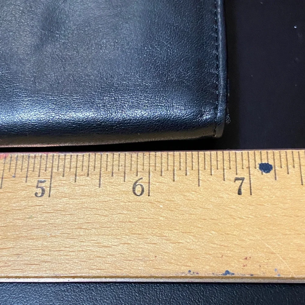 Vintage Perlina New York Black Leather checkbook Wallet with Gold Accent